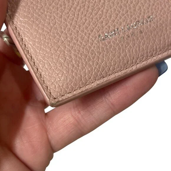 $345 Saint Laurent Blush Pink Grained Leather 5 Fragments Card Holder